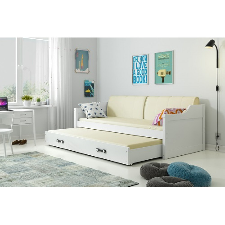 Detská posteľ s prístelkou 200 x 90 cm biela biela - smotanové poťahy